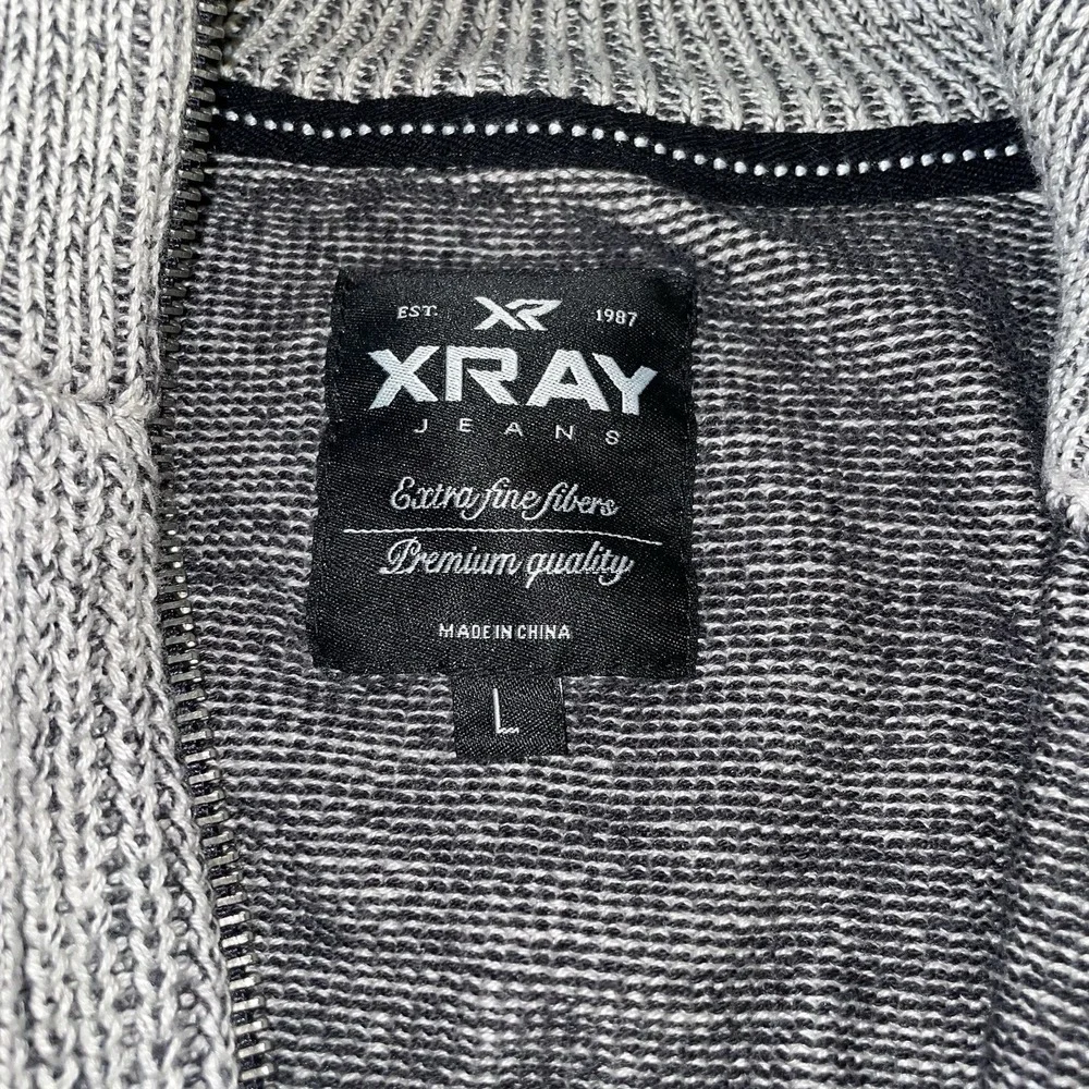 XRAY Jeans Mens Full Zip Cardigan Sweater Grey Marl Mock Neck Ribbed Large
